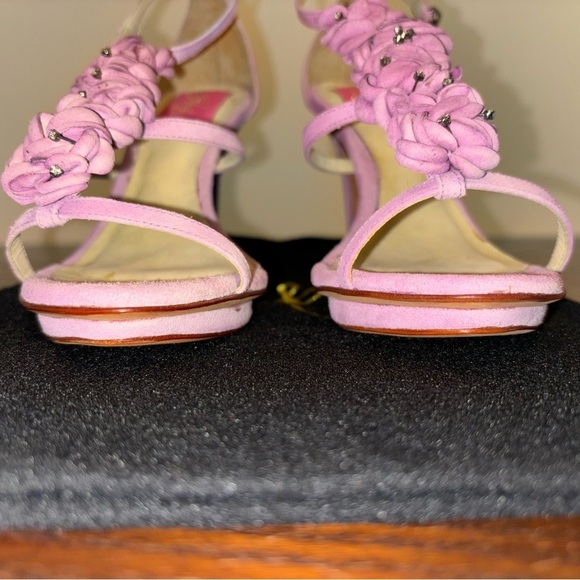 MS Shoe Design Handmade Brazil Pink Leather Diamond Pins 'ANNA' Sandals 5 Heels - Picture 4 of 16